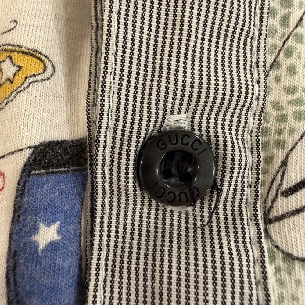 Gucci Mens Tattoo Print Polo Shirt Size 54 White Nautical Mermaid Made In Italy